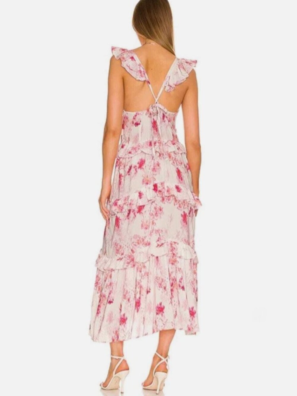 Misa Los Angeles Morrison Dress Midi Cottagecore Floral Pink Romantic Small - Picture 5 of 15